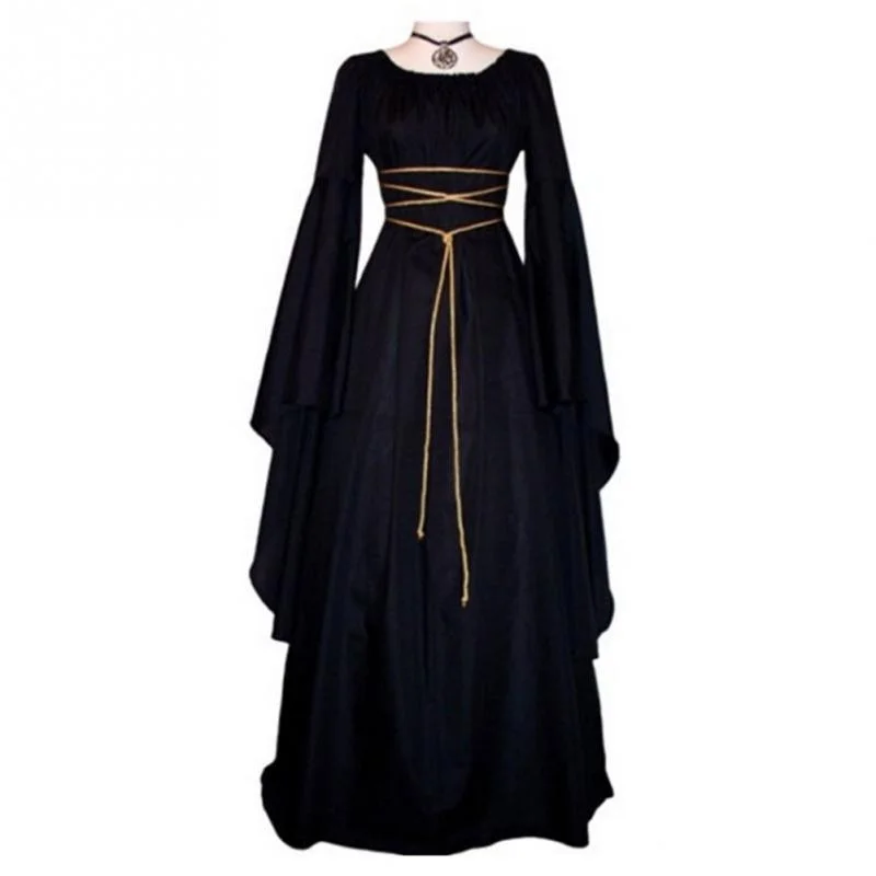 Women Gown Halloween Dress Evening Party Long Sleeve Gothic Medieval Crew Neck Ladies Party Cosplay Dress Halter Neckline Beach Women Gown Halloween Dress Evening Party Long Sleeve Gothic Medieval Crew Neck Ladies Party Cosplay Dress Halter Neckline Beach