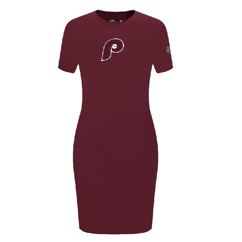 MLB PHILADELPHIA PHILLIES RETRO CLASSIC WOMEN'S BODY CON DRESS (WINE) Tunics Trendy modern MLB PHILADELPHIA PHILLIES RETRO CLASSIC WOMEN'S BODY CON DRESS (WINE) Tunics Trendy modern