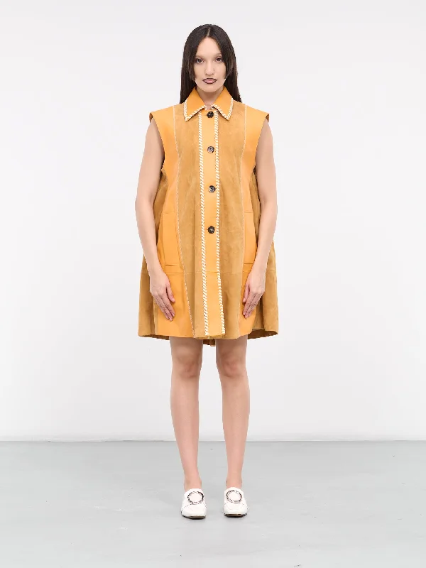 Suede & Nappa Patchwork Dress (GLMX0084QU-ULA739-NATURAL) Tunics Versatile functional Suede & Nappa Patchwork Dress (GLMX0084QU-ULA739-NATURAL) Tunics Versatile functional