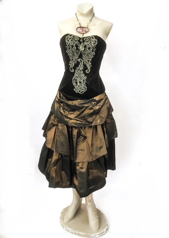 1990s Vintage Bronze Taffeta & Gold Steampunk Strapless Cocktail Dress Tunics Versatile all-occasion 1990s Vintage Bronze Taffeta & Gold Steampunk Strapless Cocktail Dress Tunics Versatile all-occasion