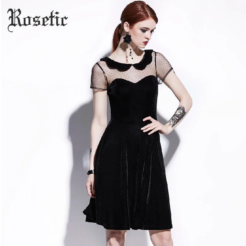 Rosetic Gothic Casual Dress Summer Women Black A-Line Poly Spun Velour Hollow Party Preppy Fashion Slim Mesh Vintage Goth Dress Tunics Polka dots Rosetic Gothic Casual Dress Summer Women Black A-Line Poly Spun Velour Hollow Party Preppy Fashion Slim Mesh Vintage Goth Dress Tunics Polka dots