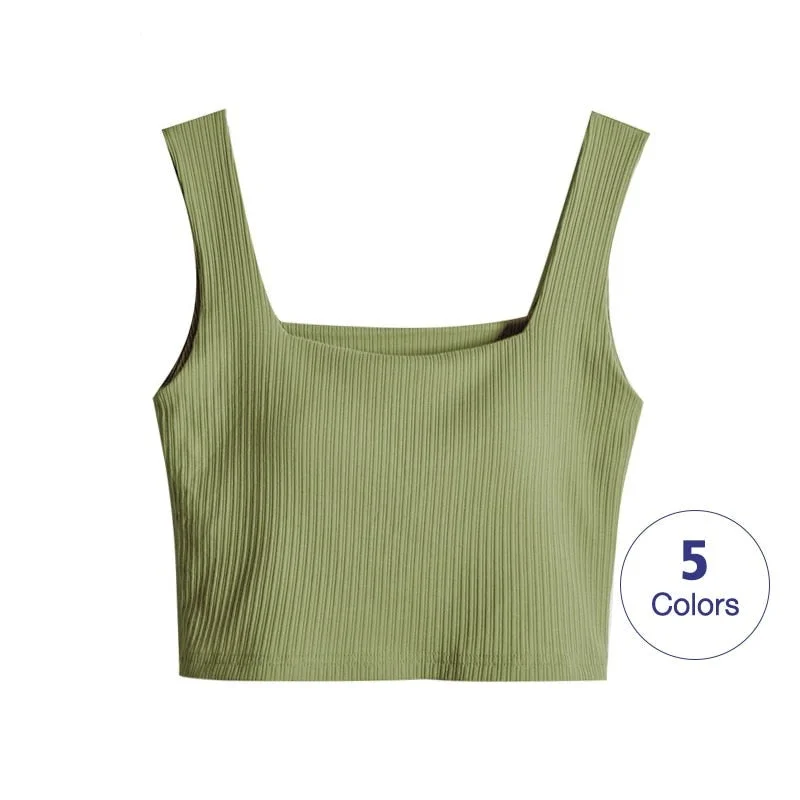 Wjczt Women's Tank Tops Built-in Bra Bra-Top Elastic Modal Twill Vest Camisoles Camis Square Neck Sleeveless Sexy Casual Female strapless tank top