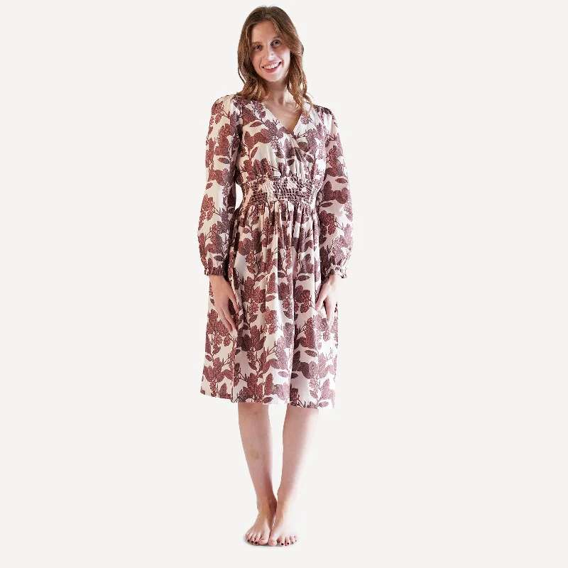 womens long sleeve smocked v-neck dress | creole manzanita | organic cotton woven Tunics Travel practical womens long sleeve smocked v-neck dress | creole manzanita | organic cotton woven Tunics Travel practical