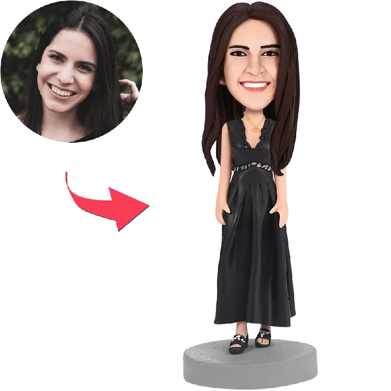 Lady Boss Black Dress Custom Bobblehead With Engraved Text sweetheart Neckline Romantic Lady Boss Black Dress Custom Bobblehead With Engraved Text sweetheart Neckline Romantic