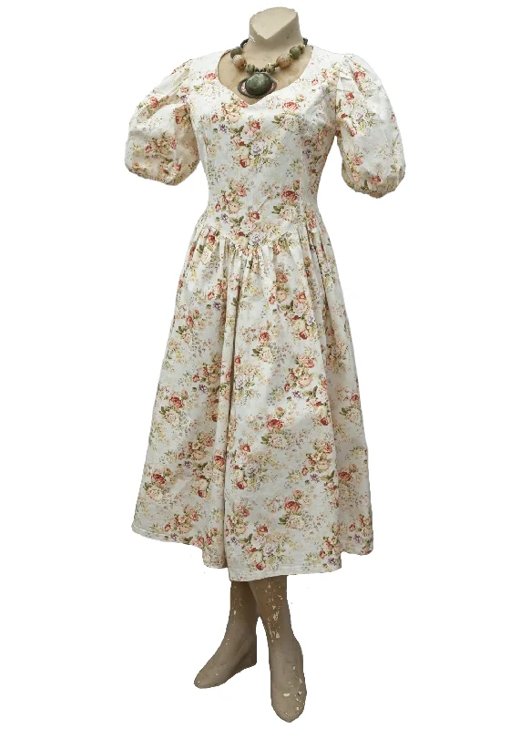 Vintage Rose Print Fit and Flare Cottagecore Tea Dress • Laura Ashley Style Tunics Seasonal trendy Vintage Rose Print Fit and Flare Cottagecore Tea Dress • Laura Ashley Style Tunics Seasonal trendy