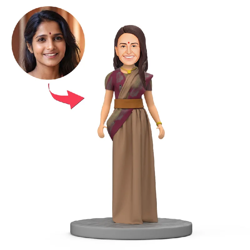 Indian Woman Wear Brown Dress Custom Bobblehead with Engraved Text Tunics Bridal satin Indian Woman Wear Brown Dress Custom Bobblehead with Engraved Text Tunics Bridal satin