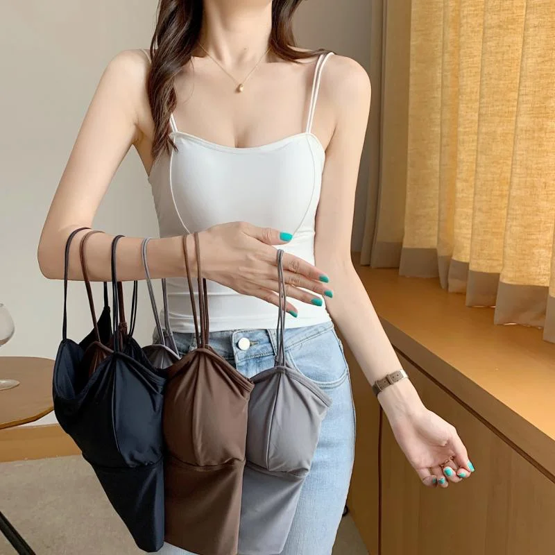 Wjczt Women's Sexy Beautiful Back Tank Top Solid Color Seamless Camisole Padded Sports Underwear Sleeveless Streetwear Summer spandex blend tank