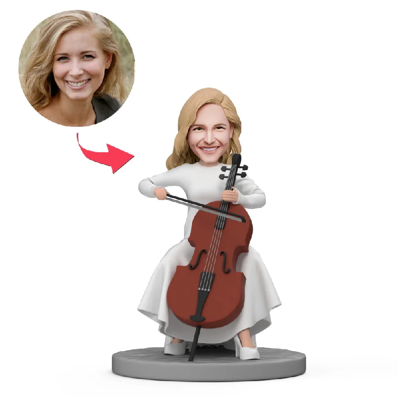 Cello Lady Wear White Dress Custom Bobblehead with Engraved Text Tunics Ceremony elegant Cello Lady Wear White Dress Custom Bobblehead with Engraved Text Tunics Ceremony elegant