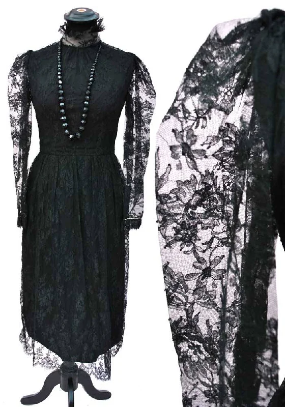 Vintage 60s Black Chantilly Lace Cocktail Dress 22" Waist • Little Black Dress • Gothic Floral Print girly Vintage 60s Black Chantilly Lace Cocktail Dress 22" Waist • Little Black Dress • Gothic Floral Print girly