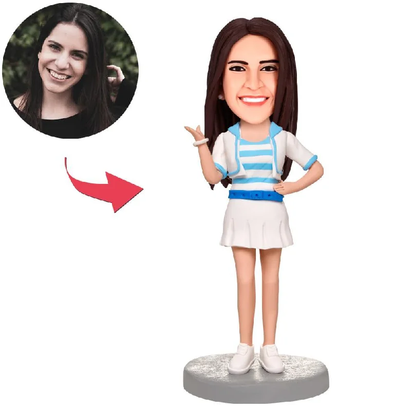 Fashion Girl In Dress Custom Bobbleheads With Engraved Text Turtleneck Neckline Stylish Fashion Girl In Dress Custom Bobbleheads With Engraved Text Turtleneck Neckline Stylish