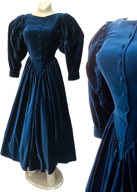 1980s Blue Vintage Velvet Droopy & Browns Victoriana Balloon Sleeve Dress | by Angela Holmes Tunics Luxurious high-end 1980s Blue Vintage Velvet Droopy & Browns Victoriana Balloon Sleeve Dress | by Angela Holmes Tunics Luxurious high-end