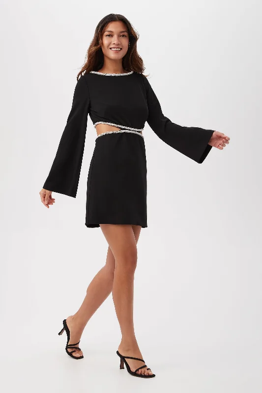 Sabia Long-Sleeve Crepe Knit Dress With Rhinestone Trim And Waist Cutouts Tunics Lace romantic Sabia Long-Sleeve Crepe Knit Dress With Rhinestone Trim And Waist Cutouts Tunics Lace romantic