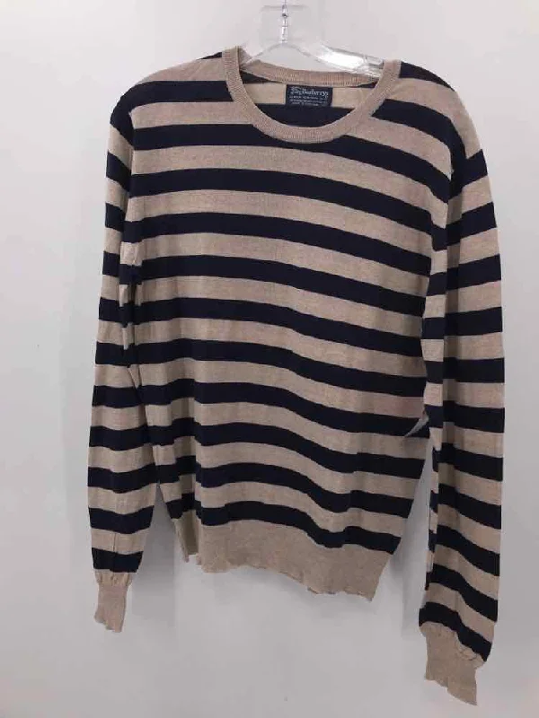 Pre-Owned Burberry's Tan Size Small Cotton Stripe Sweater Turtle Neck Boat Neck Asymmetrical Neck Pre-Owned Burberry's Tan Size Small Cotton Stripe Sweater Turtle Neck Boat Neck Asymmetrical Neck