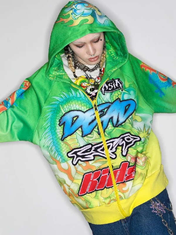 Dragon Millennium Y2K Hooded Zipper Jacket【s0000010271】 Knit Fabric Woven Fabric Fleece Fabric Dragon Millennium Y2K Hooded Zipper Jacket【s0000010271】 Knit Fabric Woven Fabric Fleece Fabric