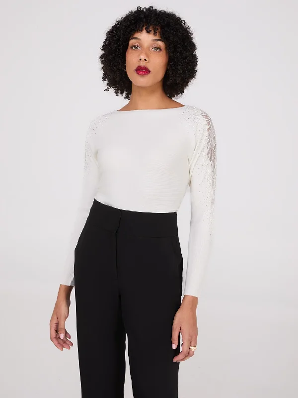 Boat Neck Sweater With Embellished Sleeves Faux Fur Fabric Real Fur Fabric Shearling Fabric Boat Neck Sweater With Embellished Sleeves Faux Fur Fabric Real Fur Fabric Shearling Fabric