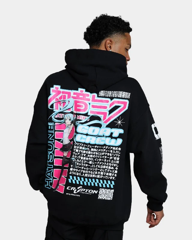Goat Crew X Hatsune Miku Magazine Hoodie Black Hoodie with Button Placket Classic Preppy Goat Crew X Hatsune Miku Magazine Hoodie Black Hoodie with Button Placket Classic Preppy