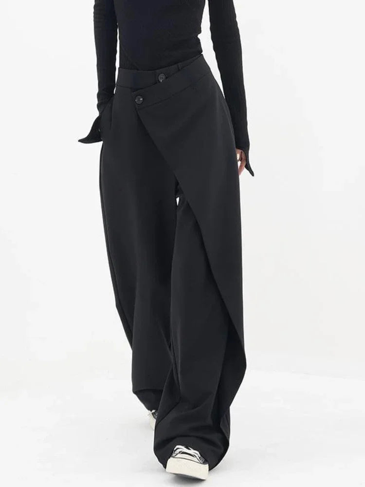 Advbridge Women Wide Suit Pants High Waist Gothic Japanese Style Baggy Black Trousers Irregular Straight Pants Casual Streetwear Trousers Travel Practical Advbridge Women Wide Suit Pants High Waist Gothic Japanese Style Baggy Black Trousers Irregular Straight Pants Casual Streetwear Trousers Travel Practical