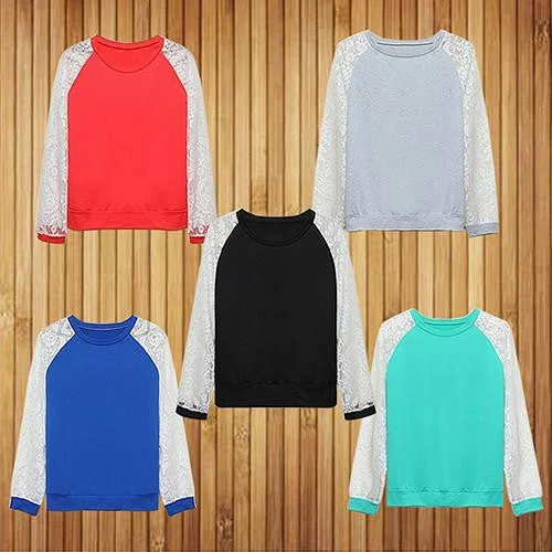 Women Patchwork White Lace Hoodies Long Sleeve Outerwear Pullover Sweatshirt Top Shawl Collar Sweater Women Patchwork White Lace Hoodies Long Sleeve Outerwear Pullover Sweatshirt Top Shawl Collar Sweater
