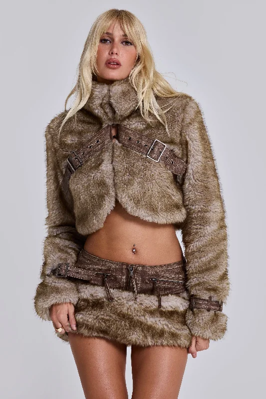 Raven Faux Fur & Leather Crop Jacket One-Shoulder Jacket Off-the-Shoulder Jacket Asymmetrical Jacket Raven Faux Fur & Leather Crop Jacket One-Shoulder Jacket Off-the-Shoulder Jacket Asymmetrical Jacket