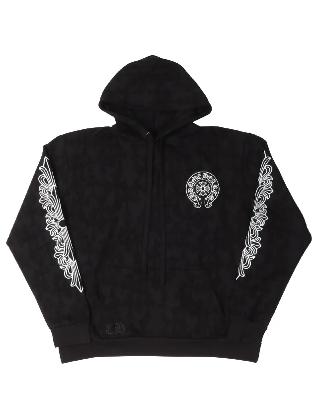Cemetery Cross Horseshoe Logo Hoodie Hoodie with Hem Raw Edge Edgy Unfinished