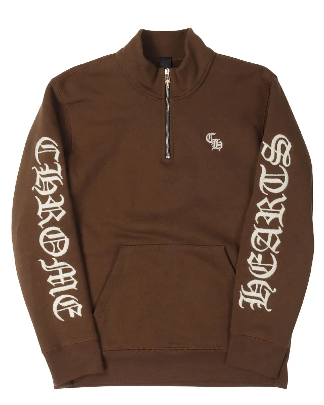 Embroidered Quarter-Zip Sweatshirt Hoodie with High-Low Hem Asymmetrical Trendy