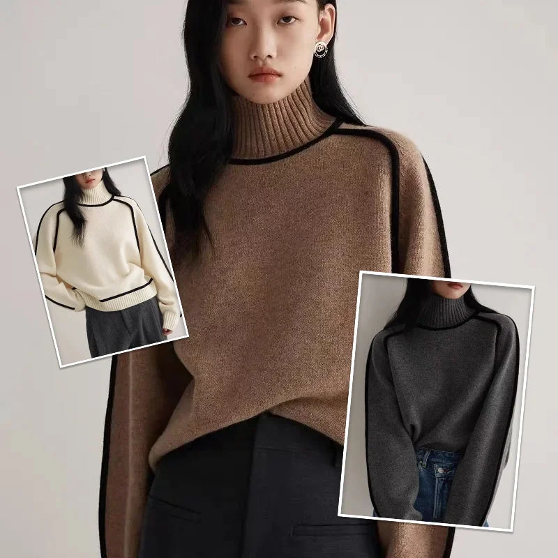 Half-Turtleneck Colour Contrast Women's Fashion Sweater Mesh Blend Leather Blend Suede Blend Half-Turtleneck Colour Contrast Women's Fashion Sweater Mesh Blend Leather Blend Suede Blend