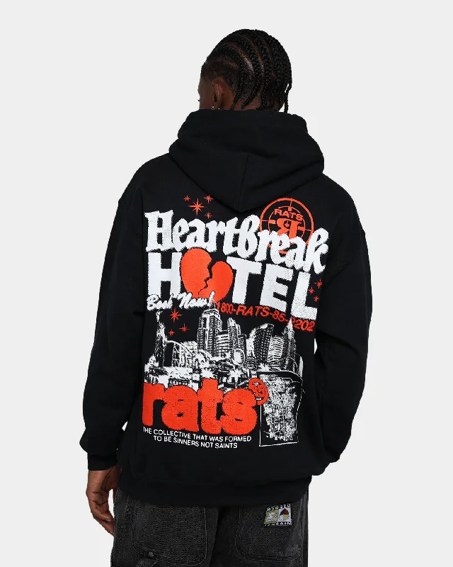 Rats Get Fat Heartbreak Hotel Hoodie Black Hoodie with Velcro Closure Adjustable Secure Rats Get Fat Heartbreak Hotel Hoodie Black Hoodie with Velcro Closure Adjustable Secure