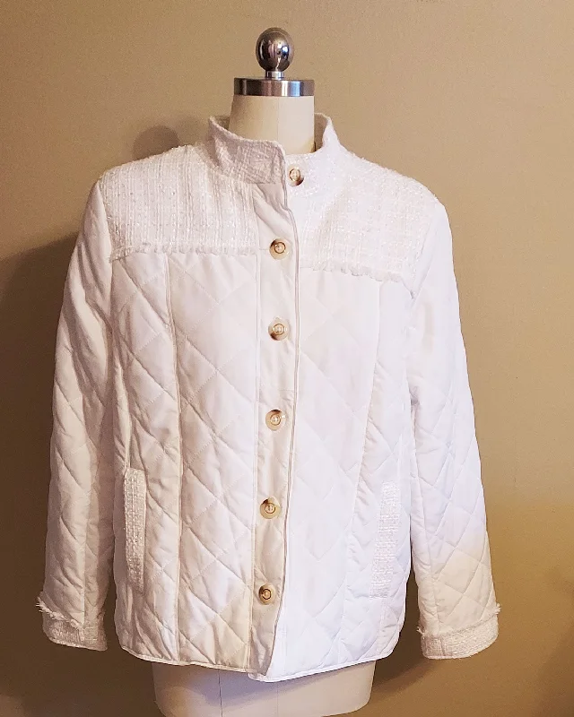 * NEW W TAG -CHICO'S QUILTED PUFF TWEED JACKET OUTERWEAR ECRU OFF WHITE SIZE 2 Tailored Jacket Straight Jacket A-Line Jacket * NEW W TAG -CHICO'S QUILTED PUFF TWEED JACKET OUTERWEAR ECRU OFF WHITE SIZE 2 Tailored Jacket Straight Jacket A-Line Jacket