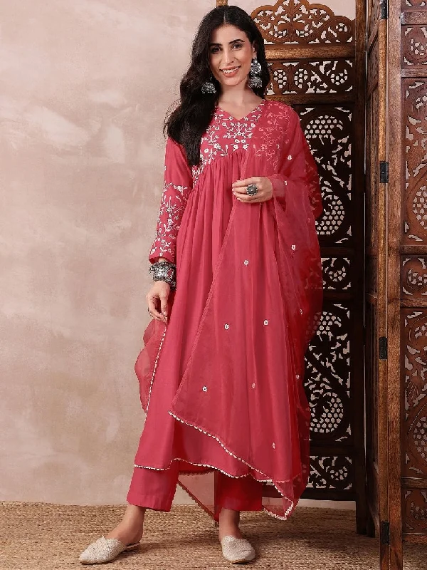 Red Cotton Blend Solid Embroidered A-Line Kurta Trouser With Dupatta Trousers Mesh Breathable Red Cotton Blend Solid Embroidered A-Line Kurta Trouser With Dupatta Trousers Mesh Breathable