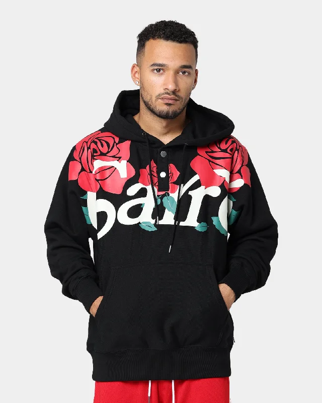 Carre Volle Rose Button Up Hoodie Black Hoodie with Hood Adjustable Protection