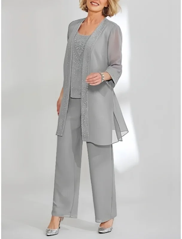 Chiffon Scoop Ankle-Length Mother of the Bride Pantsuits with Jacket Anorak Shell Jacket Lightweight Jacket Chiffon Scoop Ankle-Length Mother of the Bride Pantsuits with Jacket Anorak Shell Jacket Lightweight Jacket