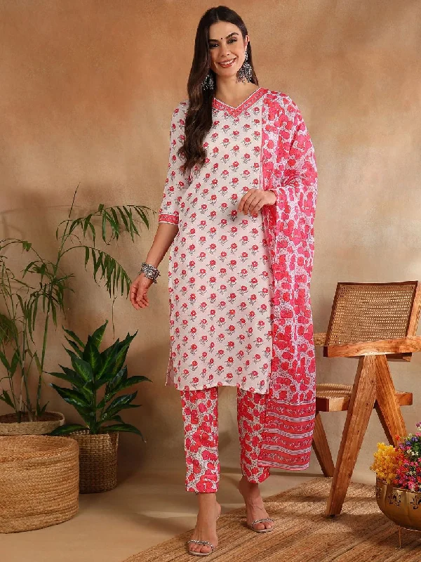 White Rayon Blend Floral Printed Straight Kurta Trouser With Dupatta Trousers Leisure Comfortable White Rayon Blend Floral Printed Straight Kurta Trouser With Dupatta Trousers Leisure Comfortable