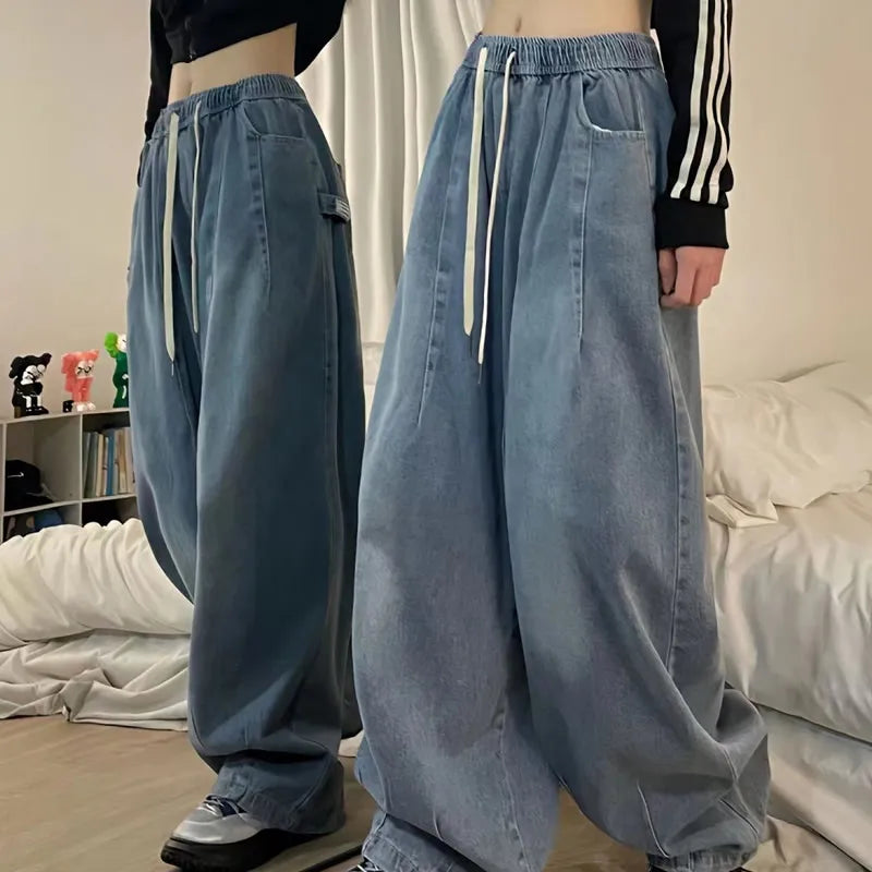 Advbridge Women Vintage Streetwear Denim Pants Korean Loose Oversized Lace Up Jeans Wide Leg Grunge Denim Pants Y2K Jeans Trousers Trousers Hiking Durable Advbridge Women Vintage Streetwear Denim Pants Korean Loose Oversized Lace Up Jeans Wide Leg Grunge Denim Pants Y2K Jeans Trousers Trousers Hiking Durable