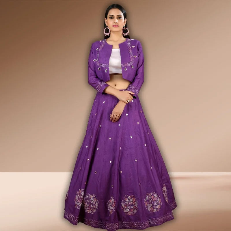 Ishika Lehenga Co-ord With Jacket | Sujani Embroidered | Elegant Ethnic Wear Satin Fabric Silk Fabric Chiffon Fabric Ishika Lehenga Co-ord With Jacket | Sujani Embroidered | Elegant Ethnic Wear Satin Fabric Silk Fabric Chiffon Fabric