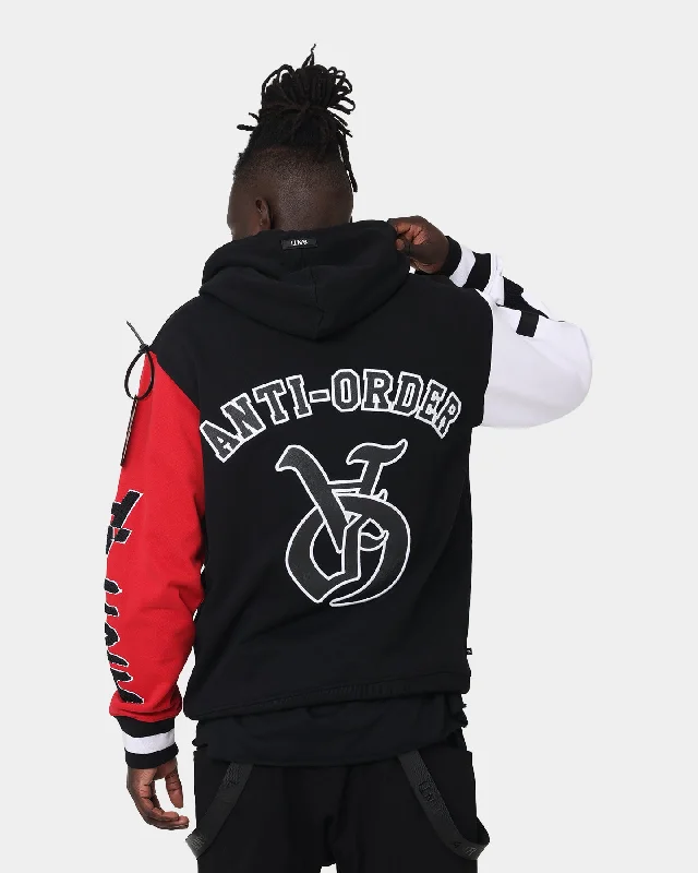 The Anti Order Antidote College Hoodie Black/White/Red Hoodie with Full-Zip Functional Layering The Anti Order Antidote College Hoodie Black/White/Red Hoodie with Full-Zip Functional Layering