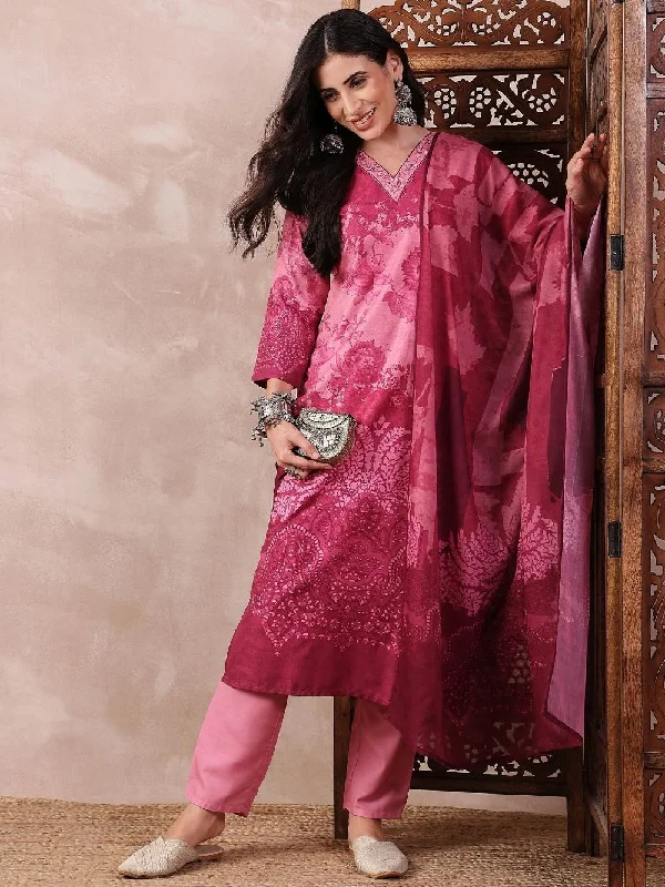 Pink Silk Blend Ethnic Motifs Printed Straight Kurta Trouser With Dupatta Trousers Business Professional Pink Silk Blend Ethnic Motifs Printed Straight Kurta Trouser With Dupatta Trousers Business Professional