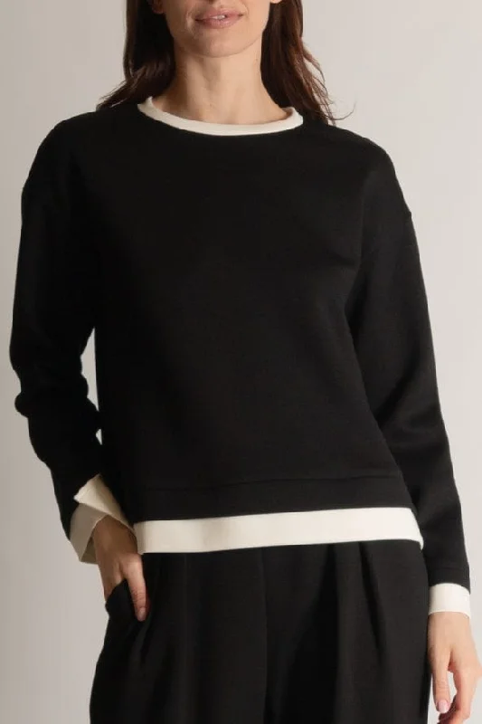 Before You Collection Butter Modal Contrast Border Pullover Open Neck Pullover