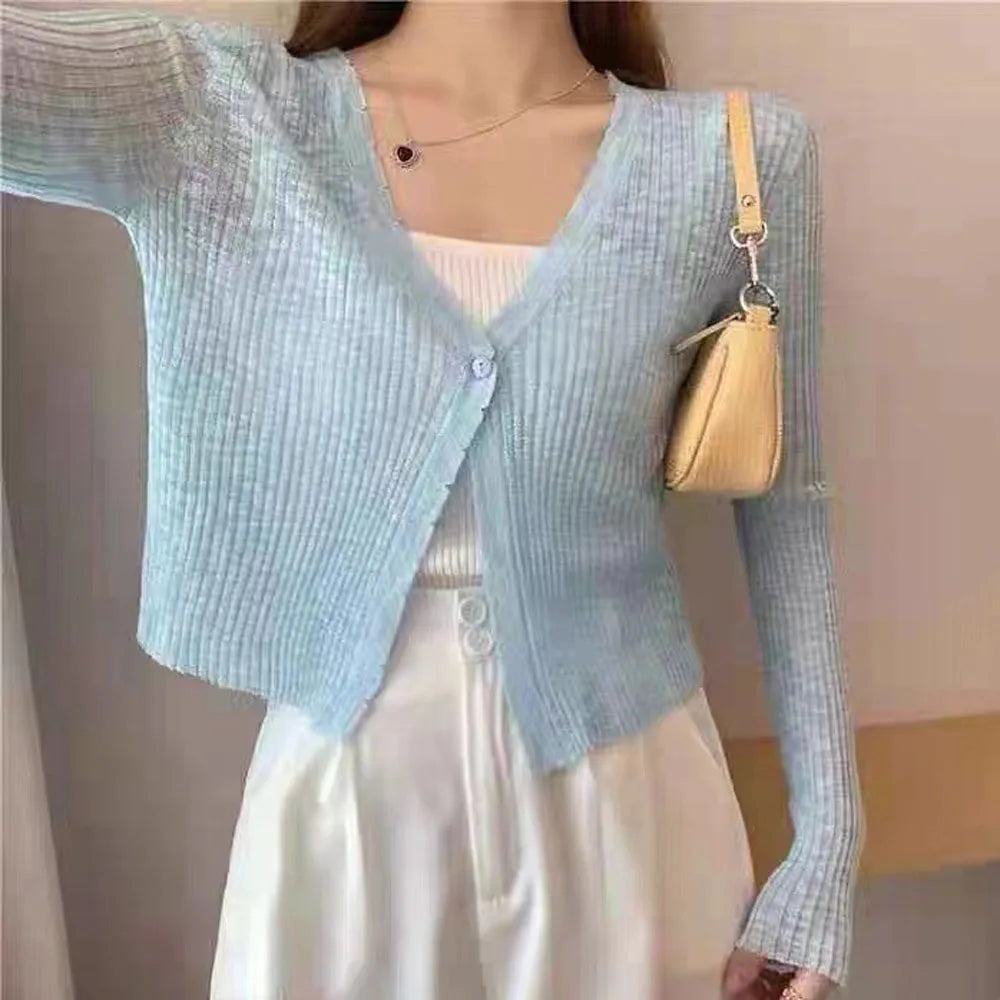 Sexy Women V Neck Button Long Sleeve Cropped Knitted Loose Sweater Tops Graphic Sweater Embroidered Appliqued Sexy Women V Neck Button Long Sleeve Cropped Knitted Loose Sweater Tops Graphic Sweater Embroidered Appliqued