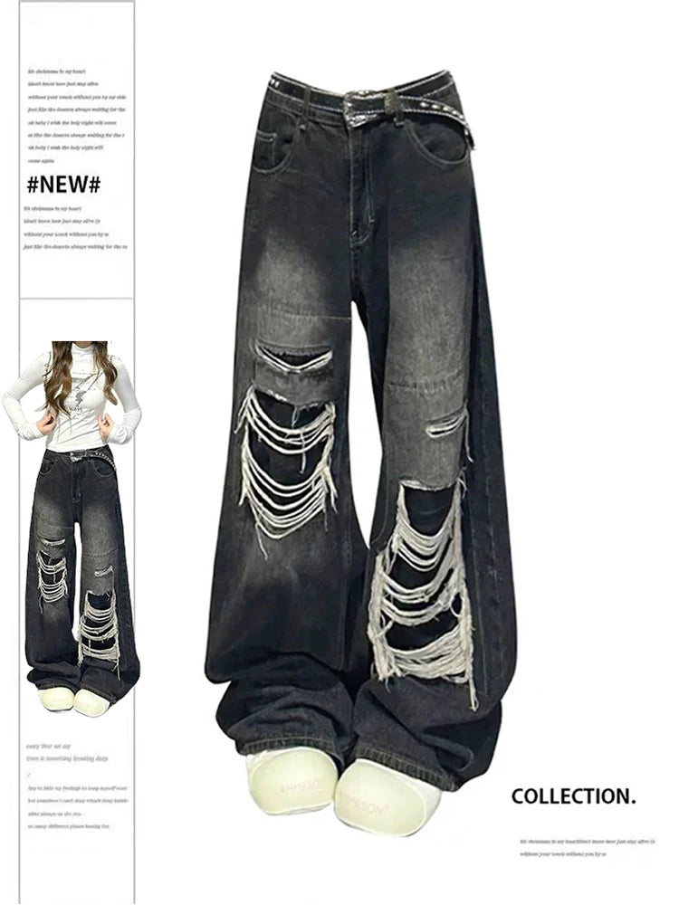 Advbridge Women's Black Gothic Y2k Ripped Jeans Baggy Aesthetic Denim Trousers Harajuku Oversize Jean Pants Vintage 2000s Trashy Clothes Trousers Prom Sequined Advbridge Women's Black Gothic Y2k Ripped Jeans Baggy Aesthetic Denim Trousers Harajuku Oversize Jean Pants Vintage 2000s Trashy Clothes Trousers Prom Sequined