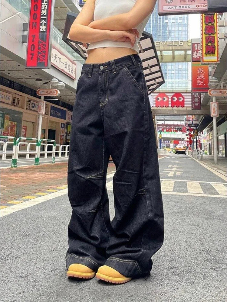 Advbridge Grunge Y2k Black Jeans Women Vintage Oversized High Street Cargo Denim Trousers Wide Casual Baggy Straight Denim Pants Trousers luxurious high-end Advbridge Grunge Y2k Black Jeans Women Vintage Oversized High Street Cargo Denim Trousers Wide Casual Baggy Straight Denim Pants Trousers luxurious high-end