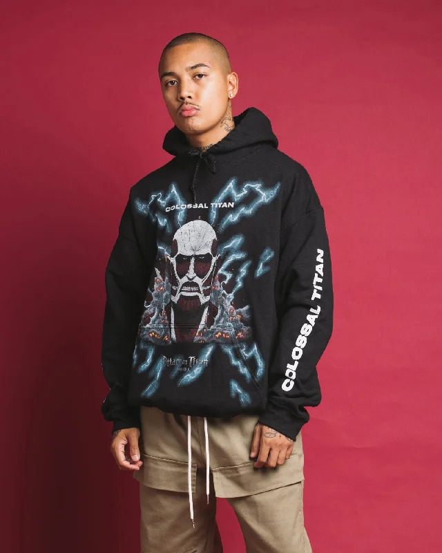 Goat Crew X Attack On Titan Colossal Titan Vintage Hoodie Black Cotton Hoodie Fleece Lining Warmth