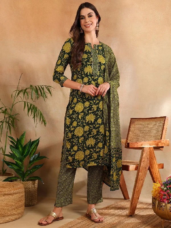 Green Rayon Blend Floral Printed Straight Kurta Trouser With Dupatta Trousers Hiking Durable Green Rayon Blend Floral Printed Straight Kurta Trouser With Dupatta Trousers Hiking Durable