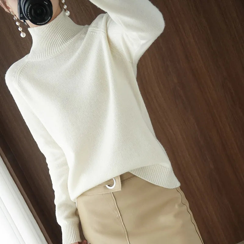 Turtleneck Pullover Cashmere Sweater Women Pure Color Casual Long-sleeved Loose Soft Cozy Warm Turtleneck Pullover Cashmere Sweater Women Pure Color Casual Long-sleeved Loose Soft Cozy Warm