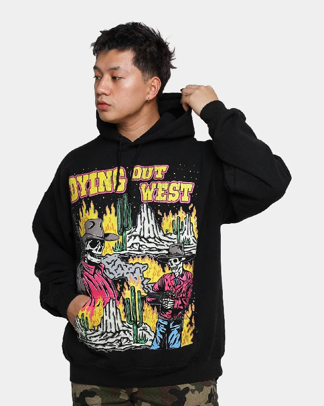 Goat Crew Dying Out West Vintage Hoodie Black Wash Hoodie with Hem Lace Feminine Delicate Goat Crew Dying Out West Vintage Hoodie Black Wash Hoodie with Hem Lace Feminine Delicate
