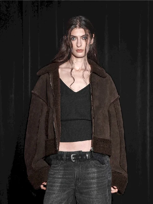 Patchwork Suede Lamb Fur Loose Zipper Jacket【s0000005454】 Satin Jacket Silk Jacket Chiffon Jacket Patchwork Suede Lamb Fur Loose Zipper Jacket【s0000005454】 Satin Jacket Silk Jacket Chiffon Jacket