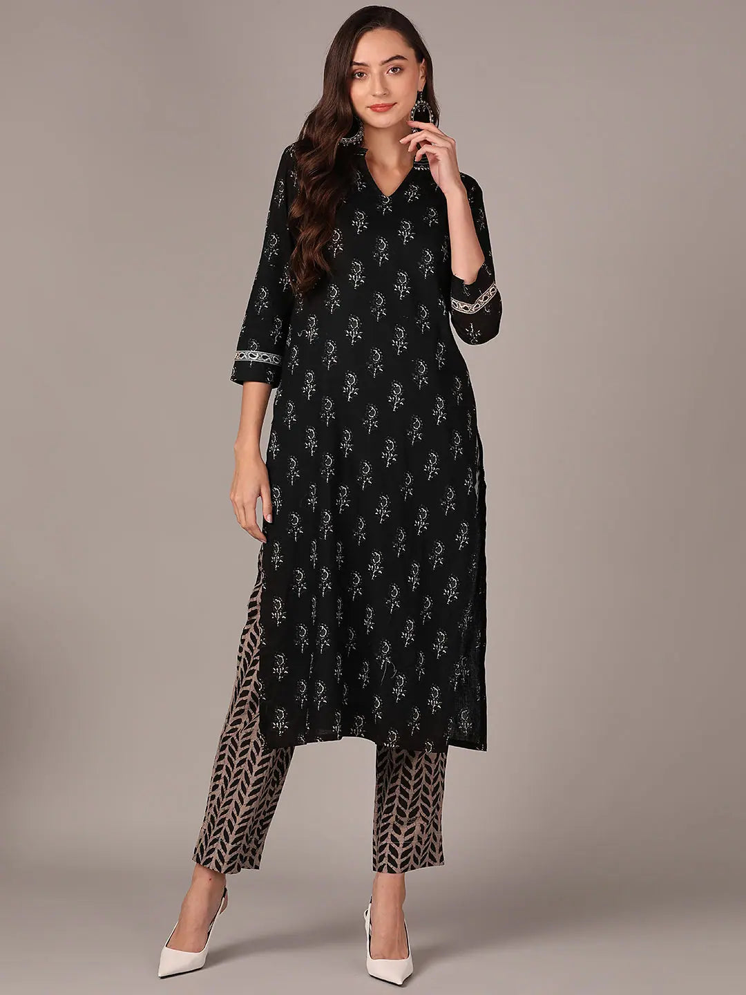 Ahika Women Black Cotton Blend Ethnic Motifs Printed Straight Kurta With Trouser-VKSET1394B_XS Trousers practical durable Ahika Women Black Cotton Blend Ethnic Motifs Printed Straight Kurta With Trouser-VKSET1394B_XS Trousers practical durable