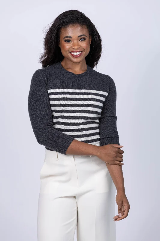 Theory Shrunk Pullover in Charcoal Ivory Long Bell Sleeve