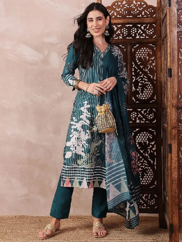 Teal Silk Blend Abstract Printed Straight Kurta Trouser With Dupatta Trousers Running Lightweight Teal Silk Blend Abstract Printed Straight Kurta Trouser With Dupatta Trousers Running Lightweight