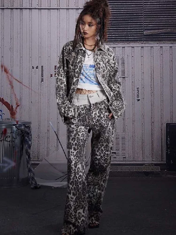 Leopard print jacket and pants【s0000010242】 Denim Fabric Leather Fabric Suede Fabric Leopard print jacket and pants【s0000010242】 Denim Fabric Leather Fabric Suede Fabric
