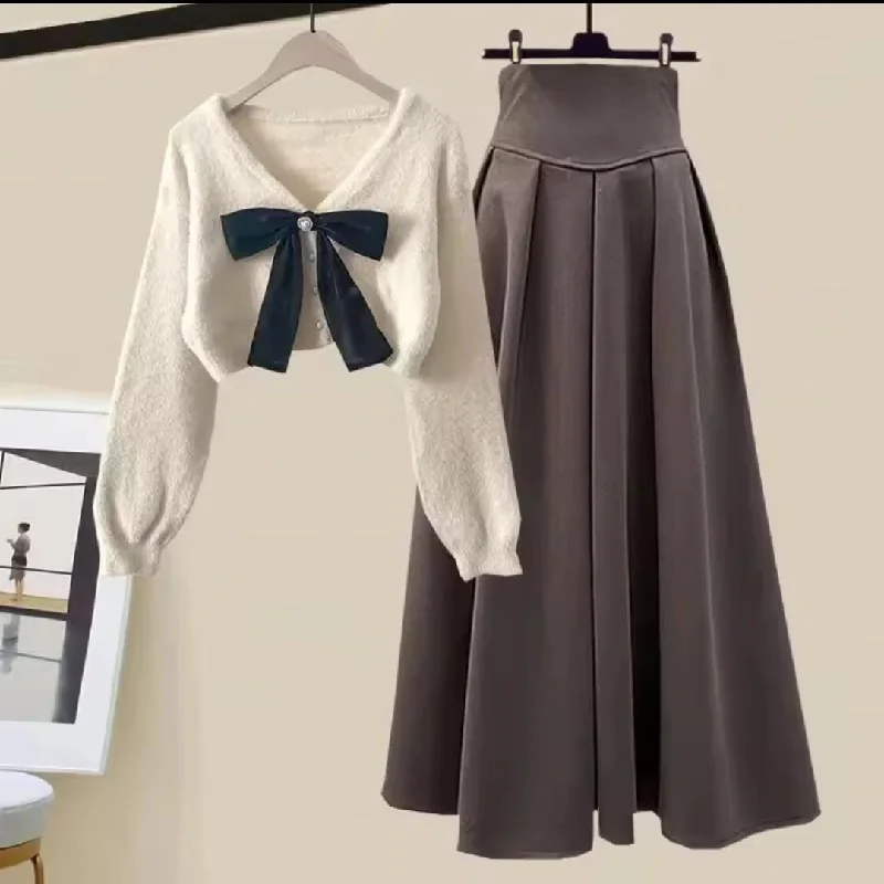 Elegant Tweed French Bow Cardigan Sweater With Skirt 57490 2XL Turtle Neck Boat Neck Asymmetrical Neck Elegant Tweed French Bow Cardigan Sweater With Skirt 57490 2XL Turtle Neck Boat Neck Asymmetrical Neck